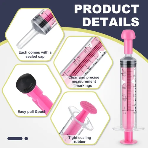 Vista 7 de TrelaCo 100 jeringas de plástico para líquido con tapas, jeringa oral sin aguja, herramientas de medición coloridas selladas individualmente