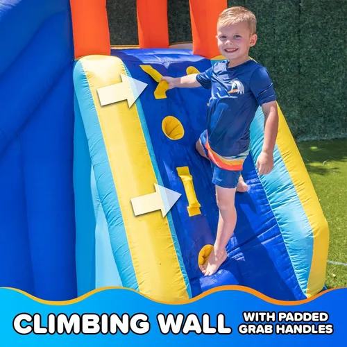 Vista 3 de Sportspower Big Wave II - Tobogán acuático inflable grande para exteriores con pared de escalada y piscina de chapoteo, resistente, certificado