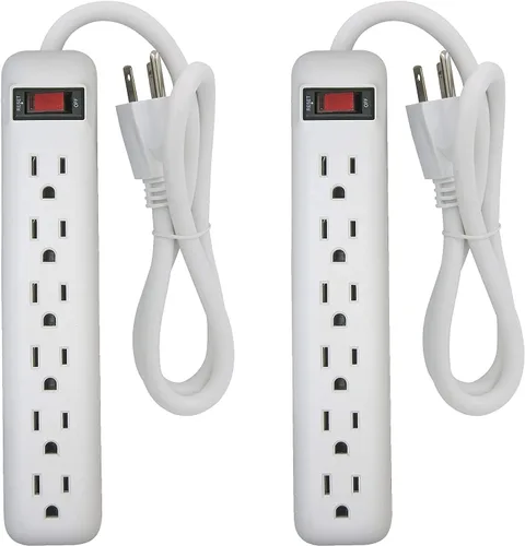Vista 9 de Clear Power Paquete de 2 regletas de alimentación de 6 tomas con cable corto de 1.5 pies, enchufe recto, 3 clavijas a tierra, verde
