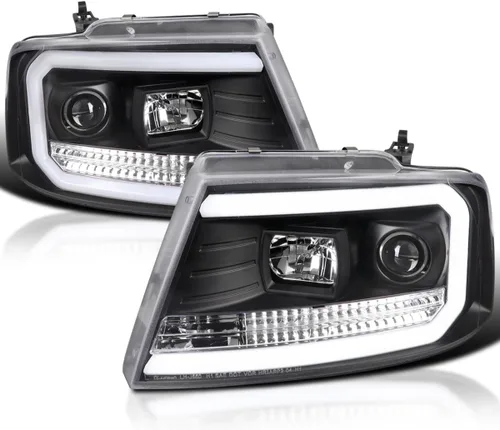 SPEC-D TUNING Faros delanteros de proyector de tubo LED negro compatibles con Ford F-150 2004-2008, Lincoln Mark LT 2006-2008, conjunto de faros