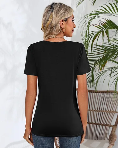 Vista 2 de Riyiper 2 piezas de camisetas para mujer con cuello redondo, camiseta básica casual para mujer