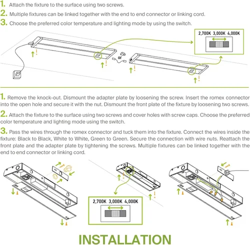 Vista 8 de ASD Iluminación LED giratoria para debajo del gabinete con enchufe o cableado de 12 pulgadas, luces regulables debajo del gabinete con interruptor