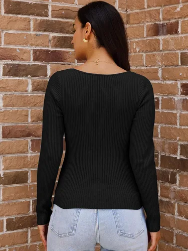 Vista 23 de LILLUSORY Ropa de otoño con nudo torcido 2025 para mujer, trajes de moda con parte superior acanalada de manga larga