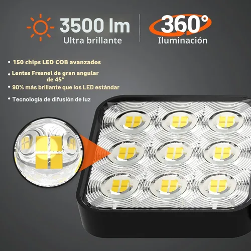 Vista 2 de WdtPro Luces solares para exteriores, 3500 lúmenes, sensor de movimiento brillante, luces para exteriores, 3 cabezales y panel de vidrio mejorado