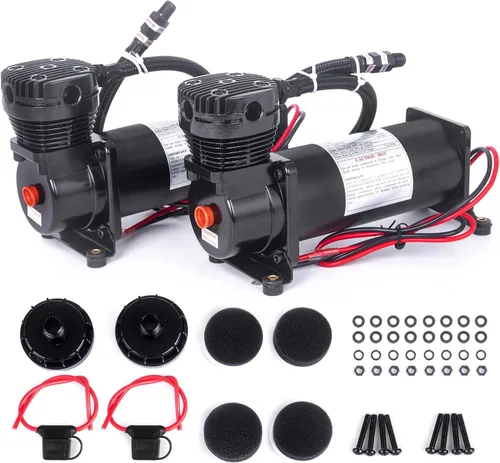 Vista 9 de Compresor de Aire de 200 PSI 1/4 NPT de Servicio Pesado para Tren/Camión/Coche 12V PLATA, Compresor de Suspensión de Aire para Tren de 1/4 NPT