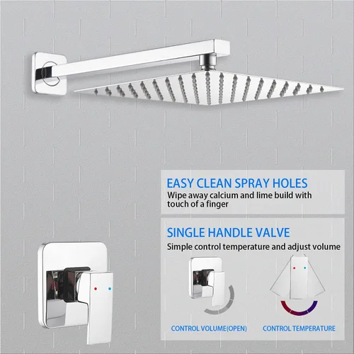 Vista 5 de GGStudy - Grifo de ducha negro mate de una sola función con válvula áspera, sistema de grifo de ducha de lluvia de baño, cabezal de ducha redondo