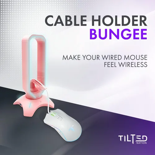 Vista 6 de Tilted Nation Soporte de auriculares RGB para juegos, 3 en 1, soporte de auriculares rosa con elástico para mouse y cargador de concentrador USB
