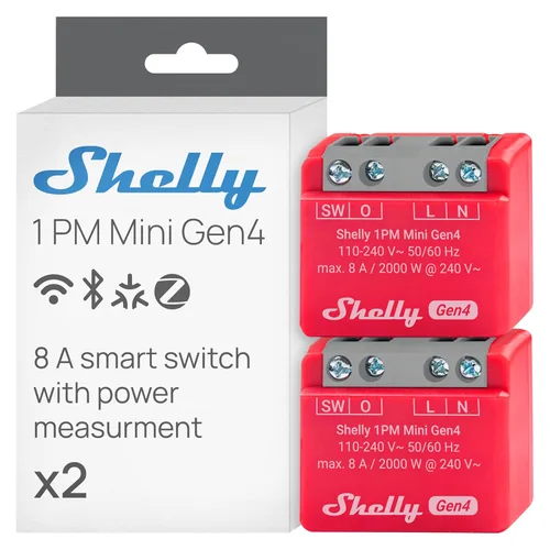 Vista 10 de Shelly Mini Gen4 de 1PM Interruptor de relé inteligente Wi-Fi, Zigbee, Matter con medición de potencia, 1 canal 8A Automatización del hogar