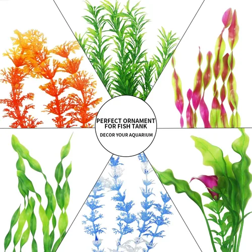 Vista 2 de MyLifeUNIT Plantas artificiales para peceras, paquete de 10 plantas de acuario de plástico para decoración