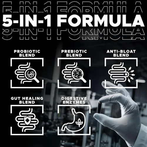 Vista 2 de Fórmula digestiva 5 en 1 para la salud intestinal: probióticos, prebióticos, enzimas, curación intestinal y alivio de la hinchazón con 53