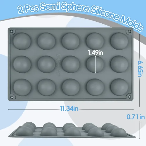 Vista 3 de Molde de silicona semiesfera, 2 piezas de molde de silicona para chocolate, 30 cavidades, moldes de media bola pequeña para trufas de chocolate