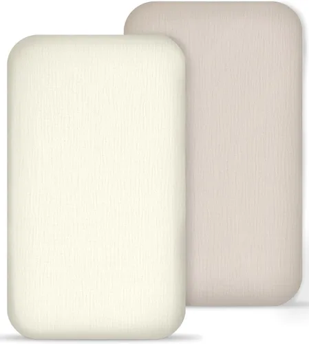 Vista 22 de Sábanas de cuna para bebé niño y niña, paquete de 2, sábanas ajustadas para colchón de cuna rectangular, ovalado, de reloj de arena, sábanas