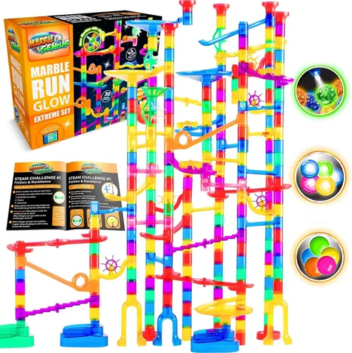 Vista 9 de Marble Genius Glow Marble Run Super Set - 200 piezas completas + aplicación de instrucciones gratuita y manual de instrucciones a todo