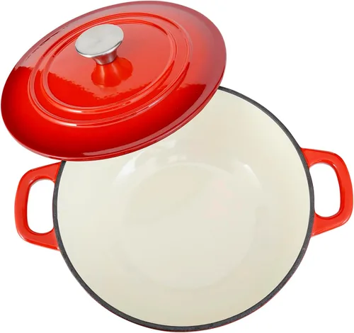 Vista 2 de Flavehc Olla holandesa con tapa, horno holandés de hierro fundido de 4 cuartos de galón para hornear pan, horno holandés de hierro fundido esmaltado