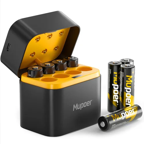 Vista 20 de Pilas recargables AA de litio con cargador, paquete de 8 baterías de 1.5 V 3000 mWh, doble A, recargable, batería AA de iones de litio de larga