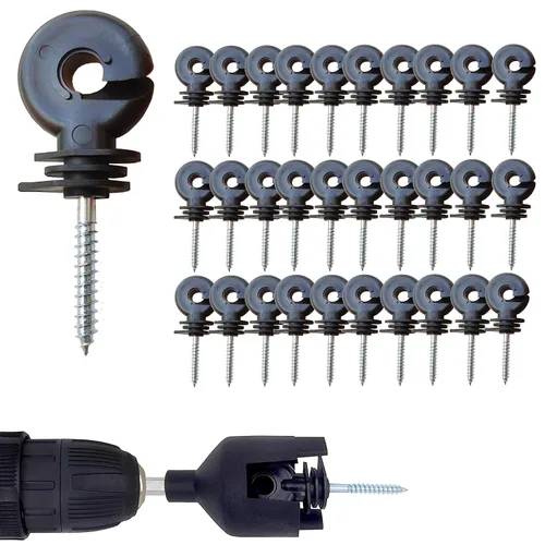 Aislador eléctrico para cerca, aislador atornillado, anillo de valla de madera, aislador de poste con herramienta aislante para zócalo para cría de