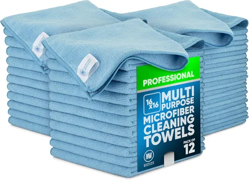 Vista 13 de MW Pro - Paño de limpieza de microfibra Morado Paquete de 12 16 x 16 pulgadas Toallas de microfibra multiusos – Limpias, polvo, pulido