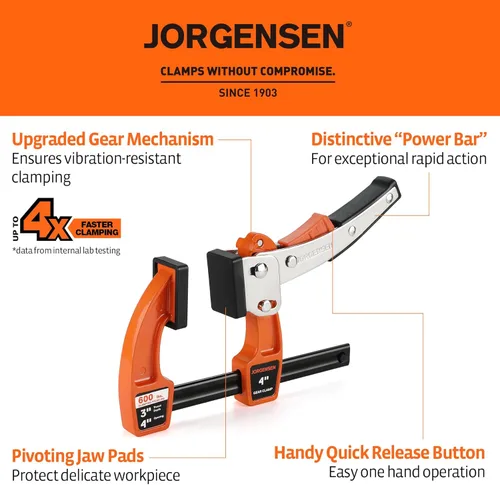 Vista 3 de Jorgensen Juego de abrazaderas de barra de 4 pulgadas, abrazadera de barra de trinquete para carpintería, abrazadera de engranaje de liberación