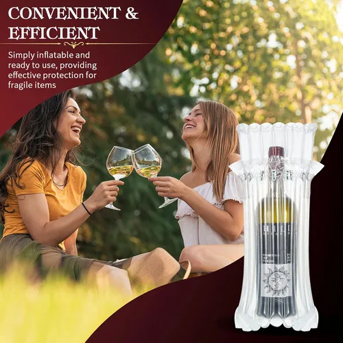 Vista 5 de Outus 100 piezas de protector de viaje para botellas de vino, bolsas de viaje inflables reutilizables para vino, bolsas de cojín de columna de aire