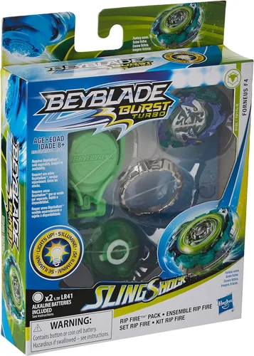 Beyblade Burst Slingshock Rip Fire Starter Pack Forneus F4: Tapa iluminada con lanzador de giro derecho/izquierdo, a partir de 8 años