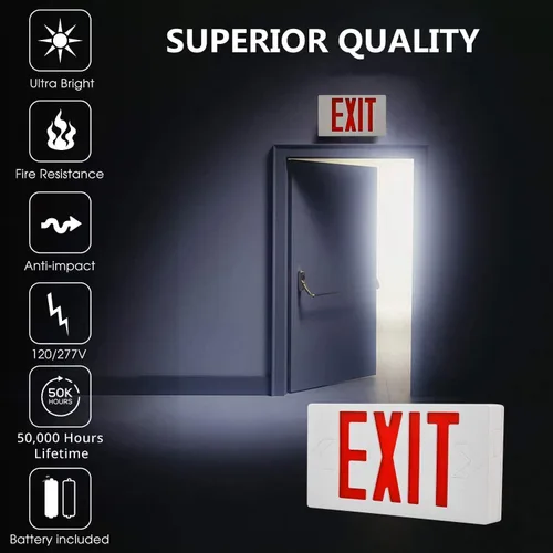 Vista 5 de Señal de salida LED ultra delgado, luces de salida de emergencia con letra roja, 1.6W, 10 lúmenes, montaje universal de doble cara (paquete de 1)