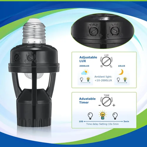 Vista 5 de Hortsun 3 tomas de luz con sensor de movimiento, enchufe inteligente de rosca compatible con E26/E27 con control de luz nocturna de encendido