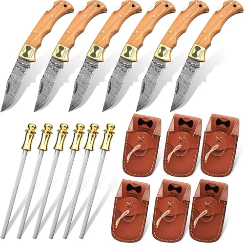 Vista 14 de Navaja de bolsillo de damasco personalizada con funda - Navaja de bolsillo grabada con láser, regalo para hombres, navaja personalizada