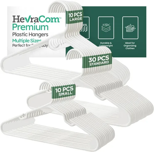 Vista 10 de HevraCom Paquete de 50 perchas de plástico color blanco, resistentes y duraderas, antideslizantes, perchas para armario, ahorro de espacio