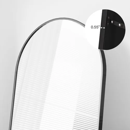 Vista 5 de Espejo de suelo, espejo negro de longitud completa de 64 x 21 pulgadas, espejos arqueados de longitud completa, espejos independientes, espejo