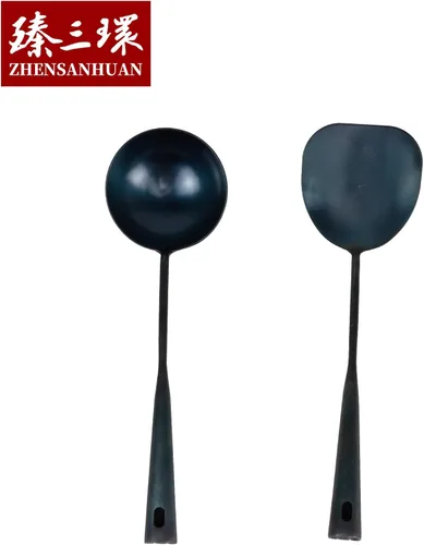 Vista 2 de ZhenSanHuan Utensilio de Wok Tradicional Chino Hecho a Mano de Hierro, Utensilio de Wok Largo (Espátula, 32CM/12.6'')