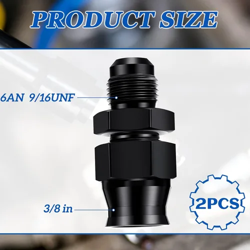 Vista 2 de 2 piezas de 6 a macho a 3/8 pulgadas de línea dura, adaptador de accesorios de línea de combustible, aleación 6 A, accesorio anodizado negro