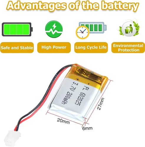 Vista 3 de 10X 3.7V 200mAh 602025 Lipo batería recargable de polímero de litio ion batería con PH2.0.000 in JST conector