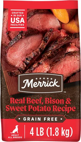Vista 13 de Merrick - Alimento seco para perros, receta de bisonte real, carne de res y batata libre de granos, 22 libras, en bolsa
