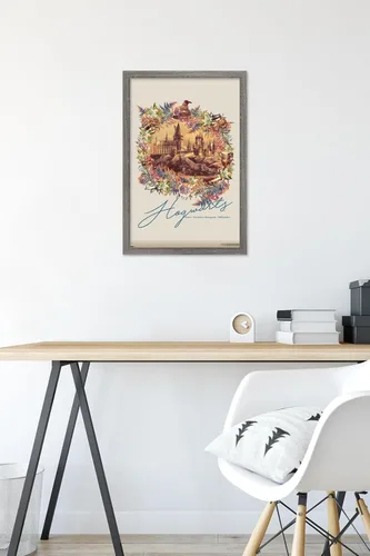 Vista 6 de Trends International The Wizarding World: Harry Potter - Póster de pared floral de Hogwarts, 14.725 x 22.375 pulgadas, versión enmarcada de madera