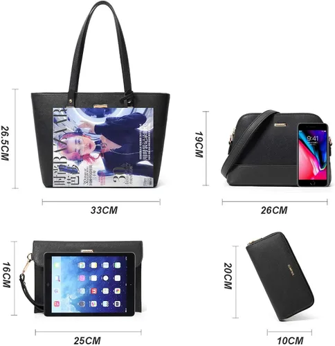 Vista 5 de Juego de 4 bolsas de cuero sintético para mujer bolsa de hombro asa superior cartera