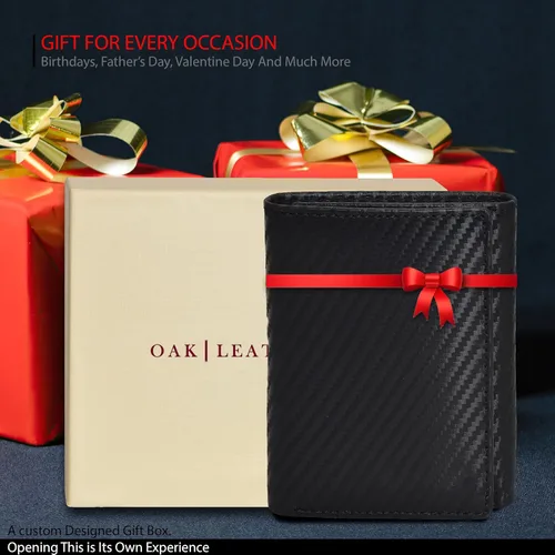 Vista 6 de Real Leather Trifold Wallet for Men - RFID Wallets Slim 9 Credit Card Holder 2 ID Compartment Gift For Men