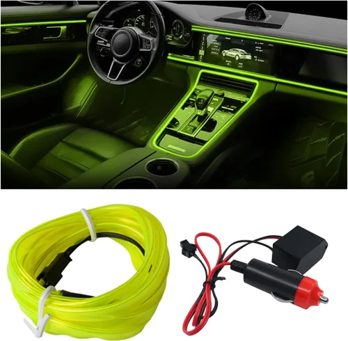 Vista 8 de Tira de luces LED para interior de automóvil con cable EL, luz de neón de 16 pies con borde de costura para encendedor de cigarrillos, kits