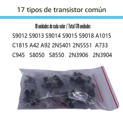 Vista 7 de Kit de componentes electrónicos Total 1390 piezas, Diodos LED, Resistencias de película metálica, Paquete de condensadores electrolíticos, Diodos