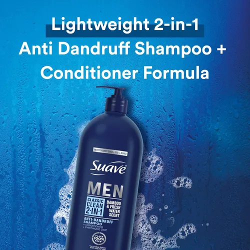 Vista 3 de Suave Champú y acondicionador anticaspa 2 en 1 para hombre, limpieza clásica con aroma a bambú, 40 onzas, paquete de 3