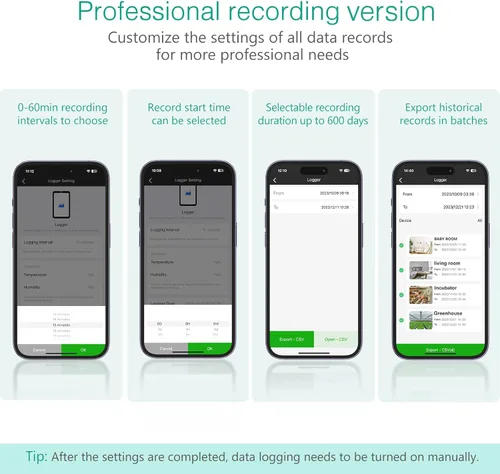Vista 6 de ORIA Termómetro higrómetro inalámbrico, sensor de temperatura de humedad Bluetooth, termómetro higrómetro mejorado para interiores y exteriores
