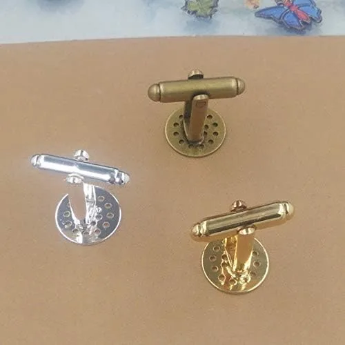 Vista 3 de Jammas 10pcslot 0.472in Gemelos en blanco Configuración de latón Blancas Bezel Base para 0.472in Cabochon Cameo DIY Estilo Francés Cufflink Marcas