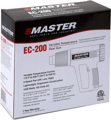 Vista 7 de Master Appliance EC-200 Pistola de calor de temperatura variable, pistola de aire caliente, 120V, 10 amperios, 1200W, para envoltura retráctil