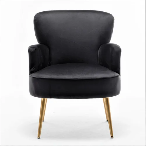 Vista 3 de Silla decorativa de terciopelo de moda con patas de metal dorado, sillón tapizado para espacios pequeños a medianos, sala de estar moderna