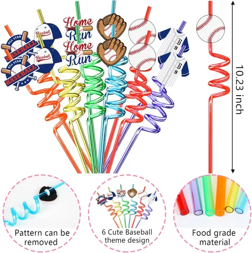 Vista 5 de Erweicet Juego de 72 popotes de béisbol, pulseras de silicona, calcomanías de tatuaje, mini pelotas hinchables, juguetes para rellenos de bolsas