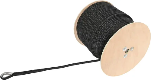 Vista 3 de NovelBee Línea de anclaje de nailon de doble trenza de 1/2 pulgada x 600 pies con dedal de acero inoxidable y mandril de madera (negro)