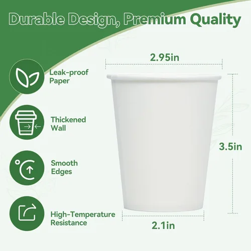 Vista 2 de Vasos de papel, paquete de 100 vasos desechables de 8 onzas, tazas de café desechables de 8 onzas, tazas de té y agua para el hogar, oficina