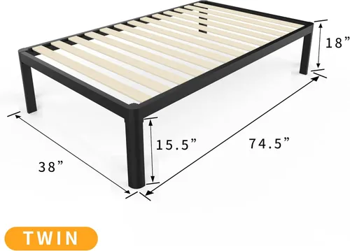 Vista 3 de MAF - Base de cama metálica de 18 pulgadas, tamaño individual, con patas redondas anticolisión, color negro, base de cama resistente de 3500 libras