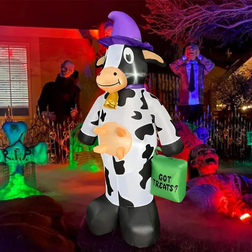Vista 3 de Decoración inflable de vaca de Halloween de 4 pies con luz LED, decoración inflable de Halloween al aire libre para fiesta de Halloween