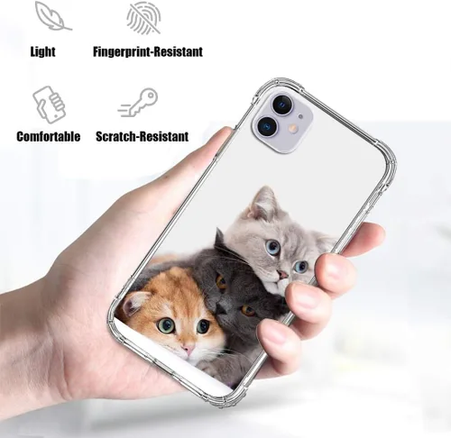 Vista 2 de Bcov Funda para iPhone 11, diseño de gatos lindos, protección contra caídas, a prueba de golpes, TPU de cuerpo completo, resistente a los arañazos