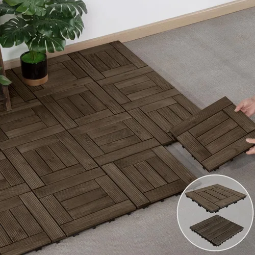 Vista 9 de Yaheetech 27 azulejos de madera para terrazas de patio, azulejos entrelazados para patio, madera maciza y plástico para interiores y exteriores, 12